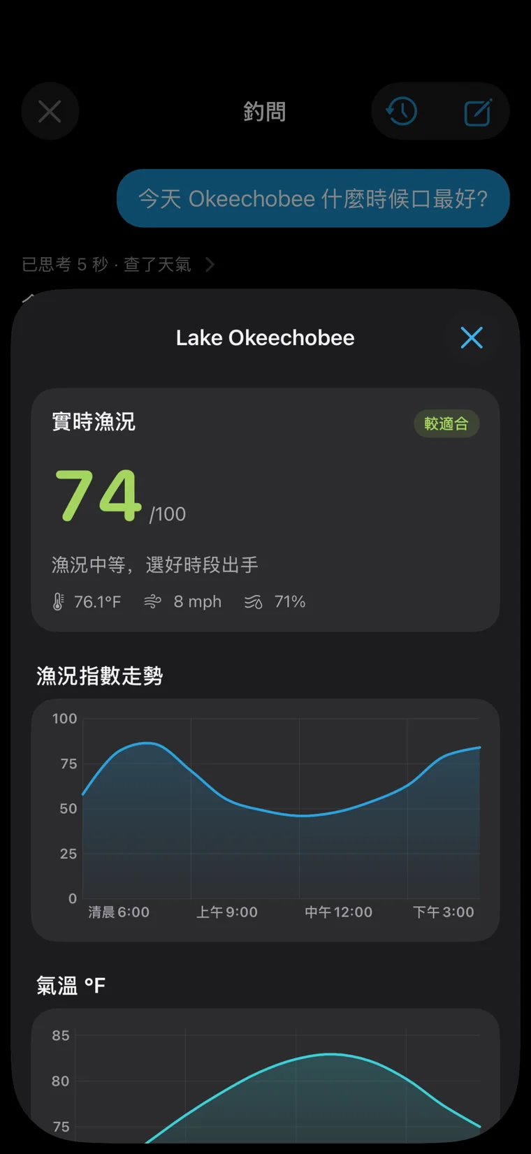 釣問 App 介面:回答裡直接看漁況