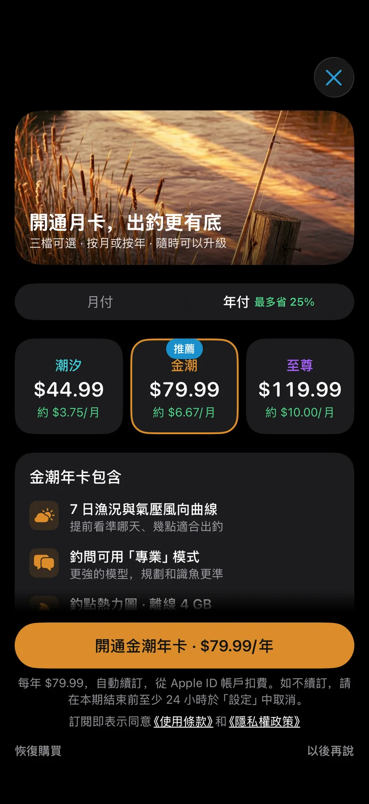 釣問 App 介面:按月,還是按年